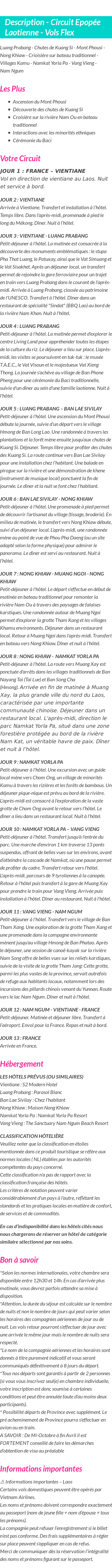 Détails du séjour
