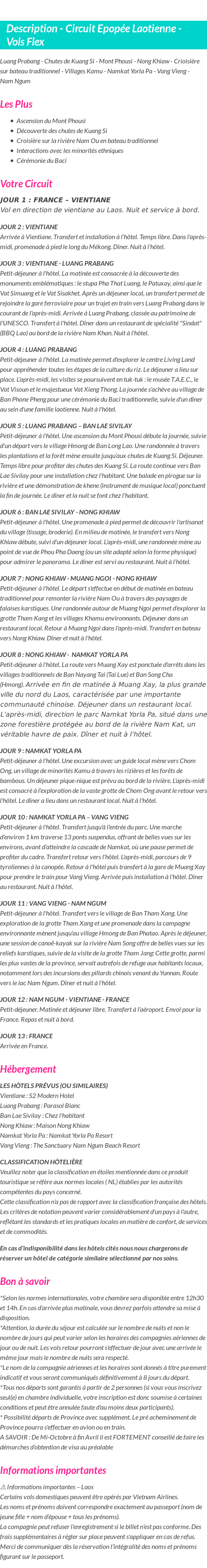 Détails du séjour