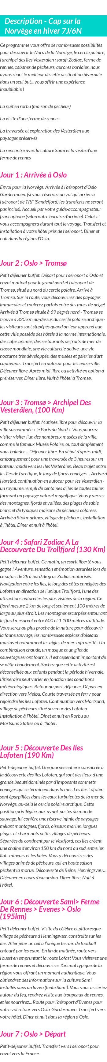 Détails du séjour