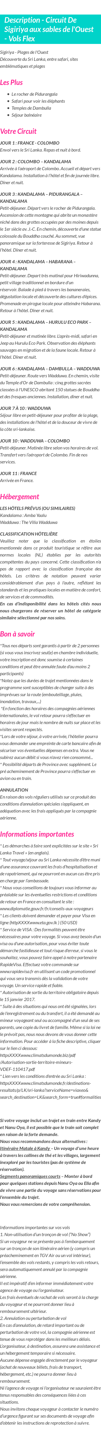 Détails du séjour