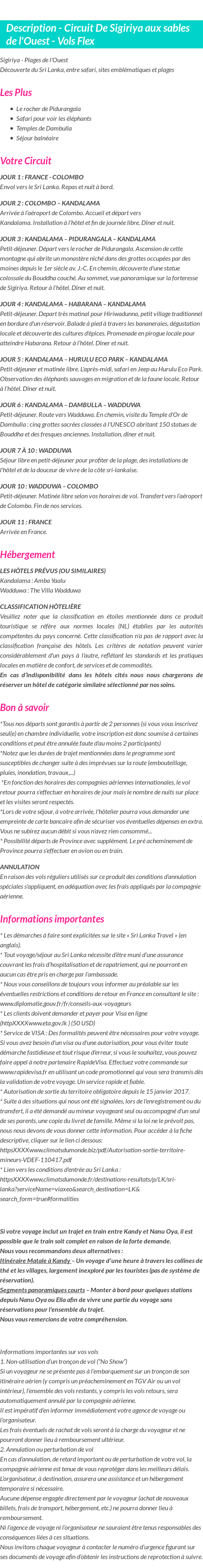 Détails du séjour