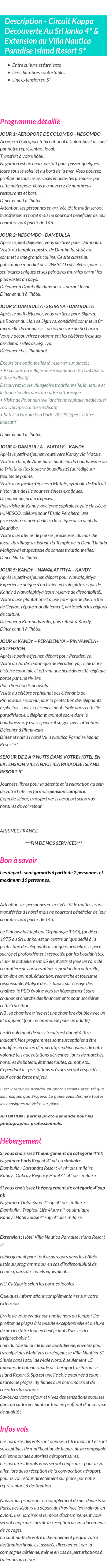 Détails du séjour