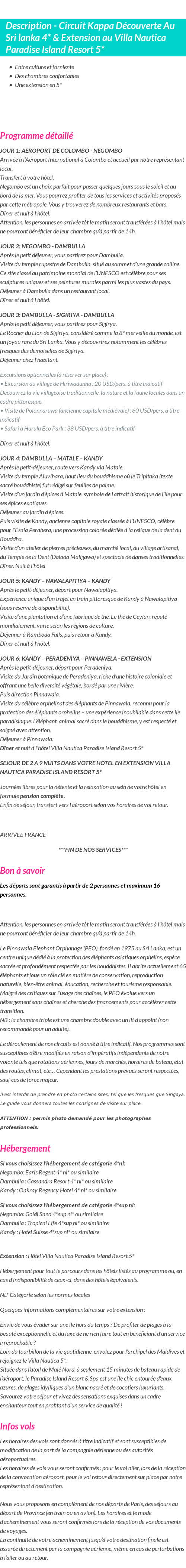 Détails du séjour