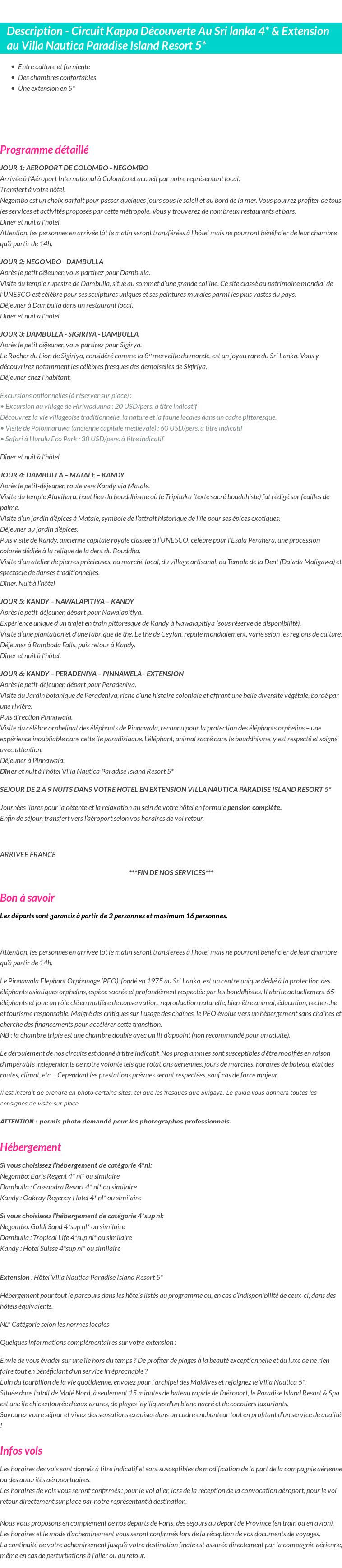Détails du séjour