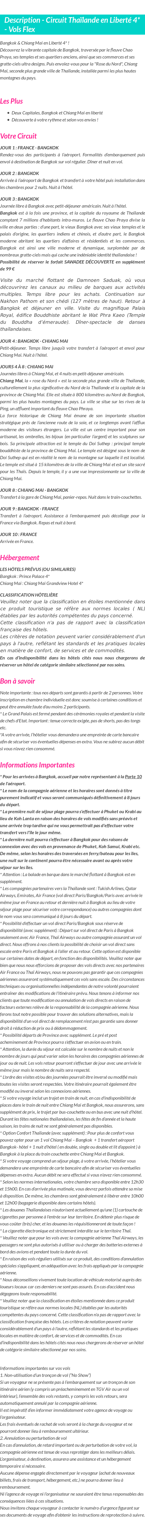 Détails du séjour