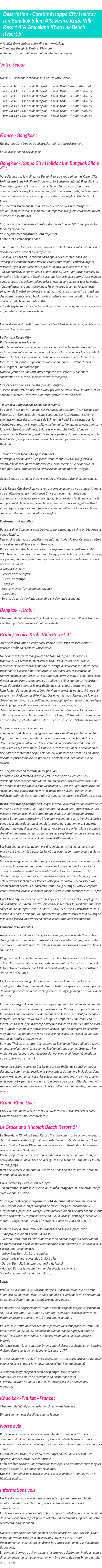 Détails du séjour