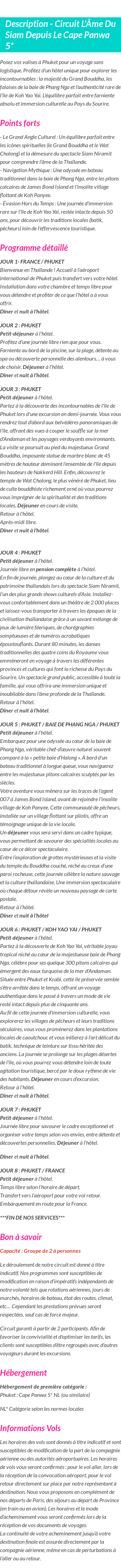 Détails du séjour