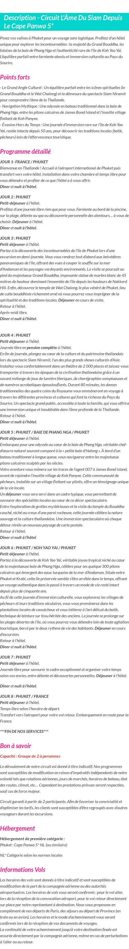 Détails du séjour