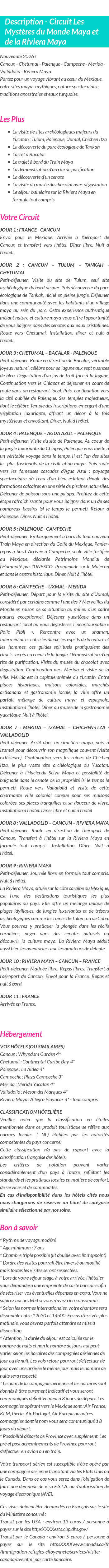 Détails du séjour