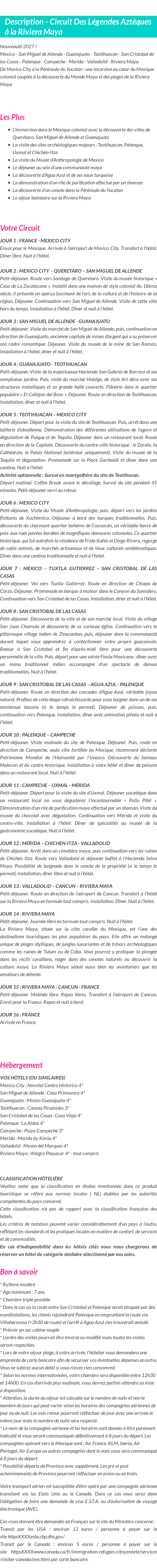 Détails du séjour