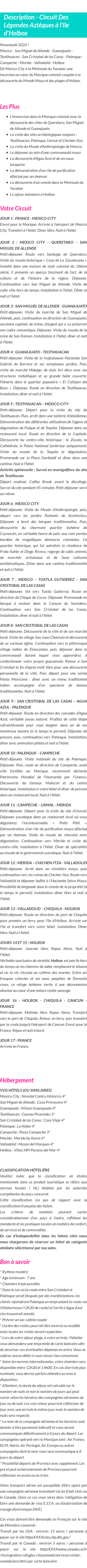 Détails du séjour