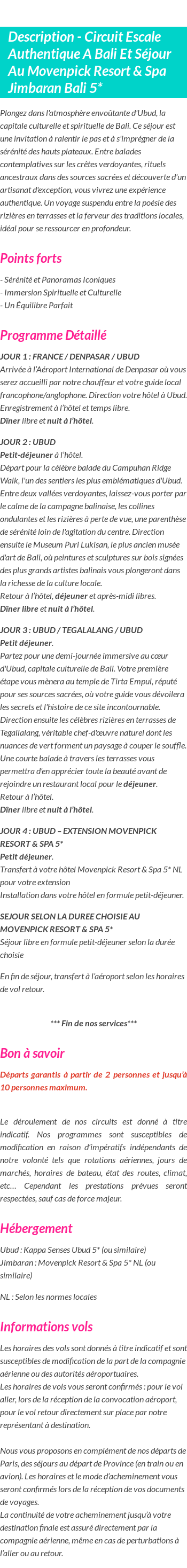 Détails du séjour