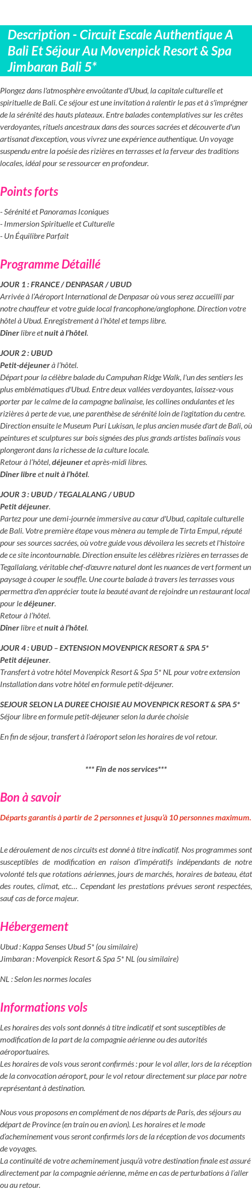 Détails du séjour