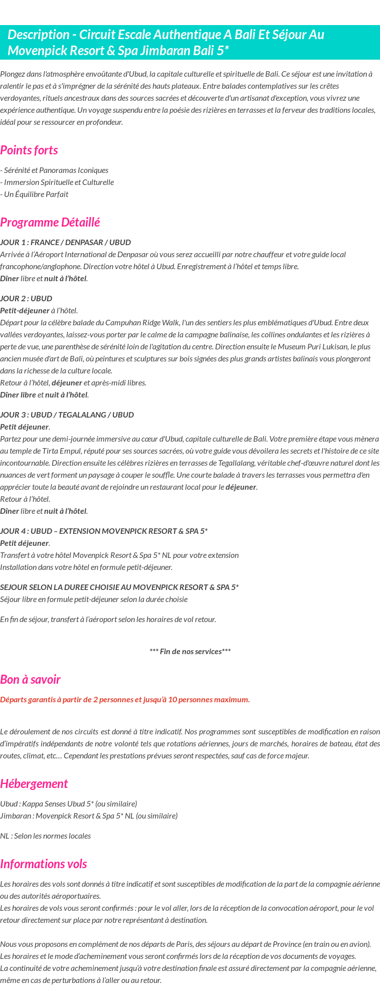 Détails du séjour