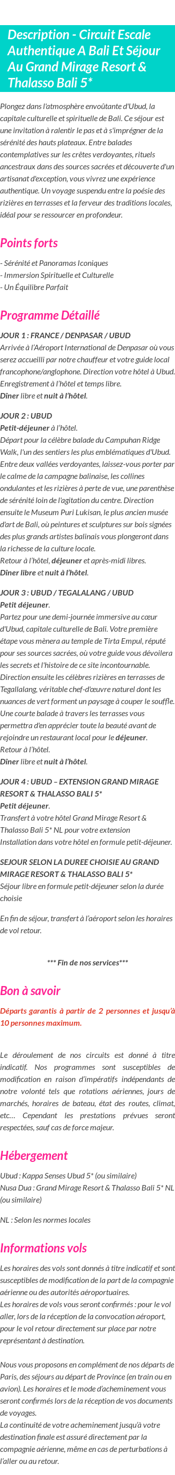 Détails du séjour