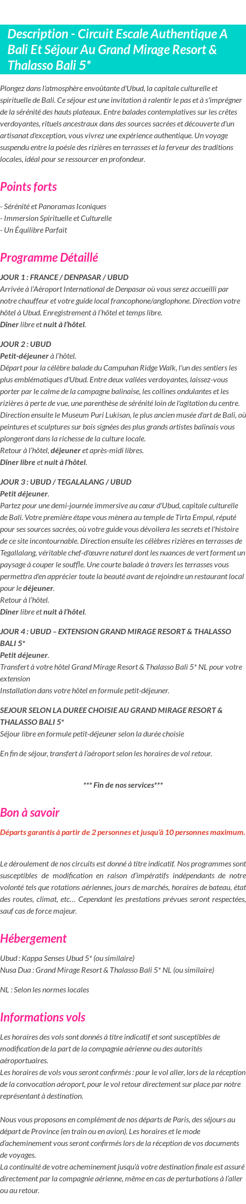 Détails du séjour
