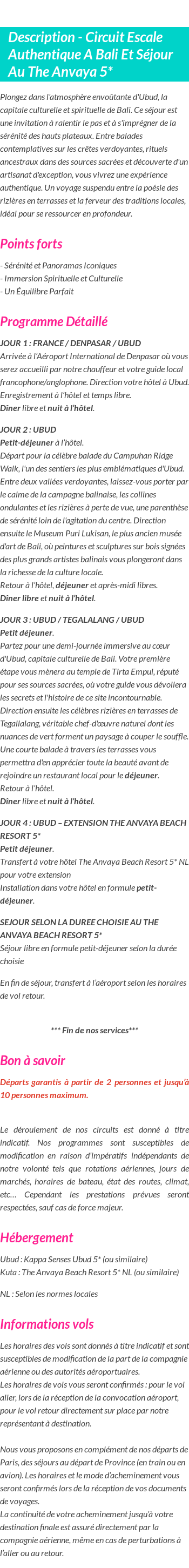 Détails du séjour