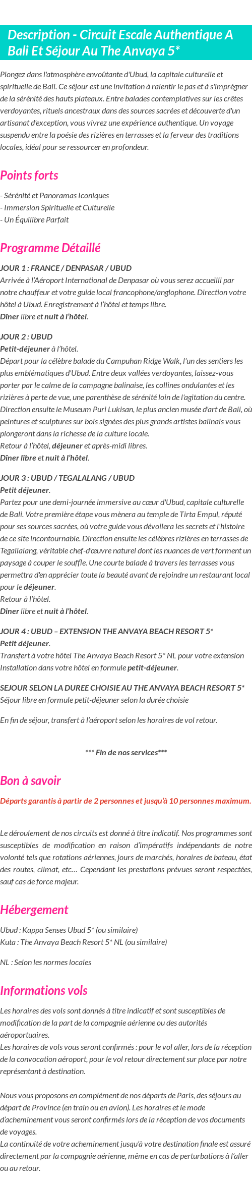 Détails du séjour