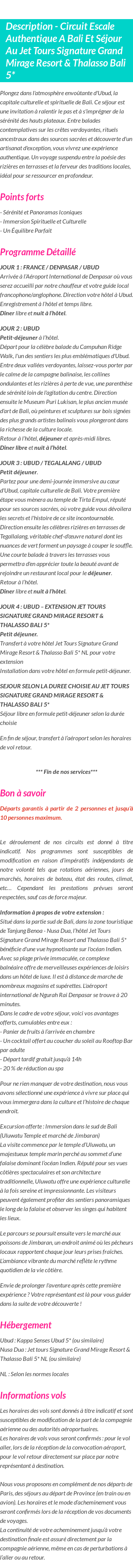 Détails du séjour