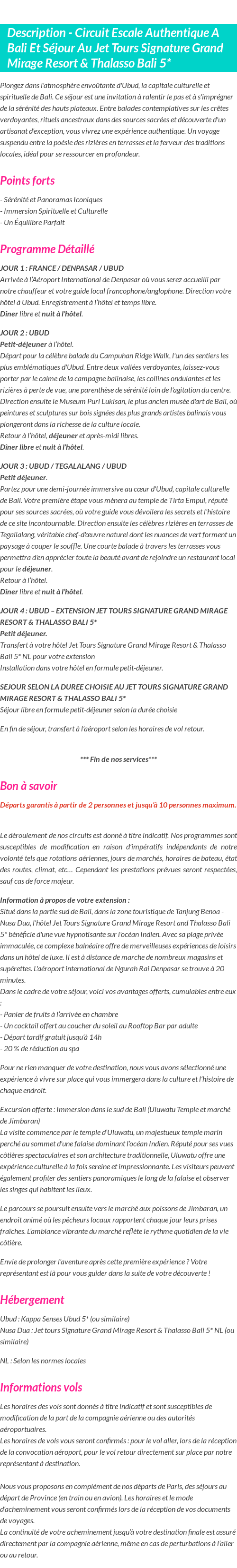 Détails du séjour