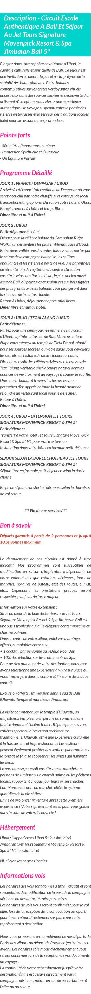Détails du séjour