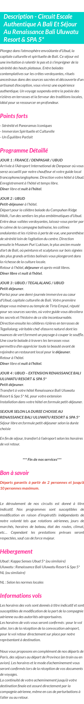 Détails du séjour