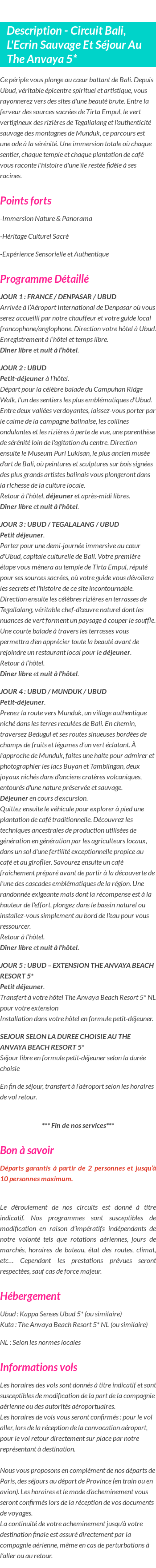 Détails du séjour
