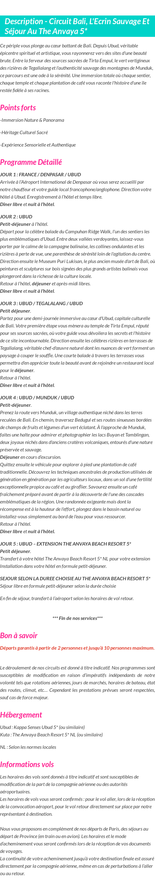 Détails du séjour