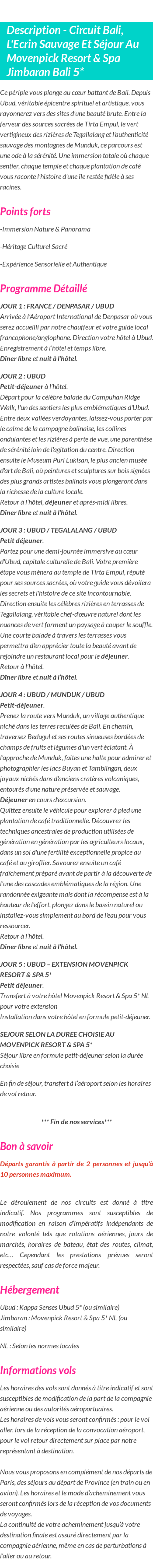 Détails du séjour