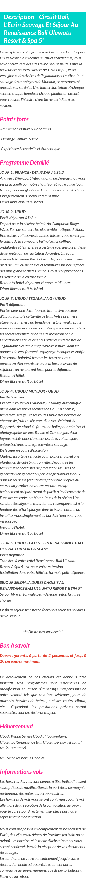 Détails du séjour