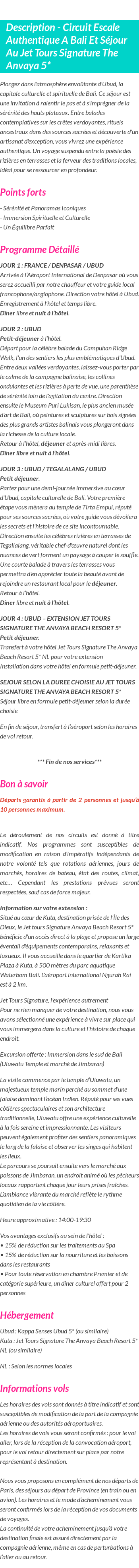 Détails du séjour