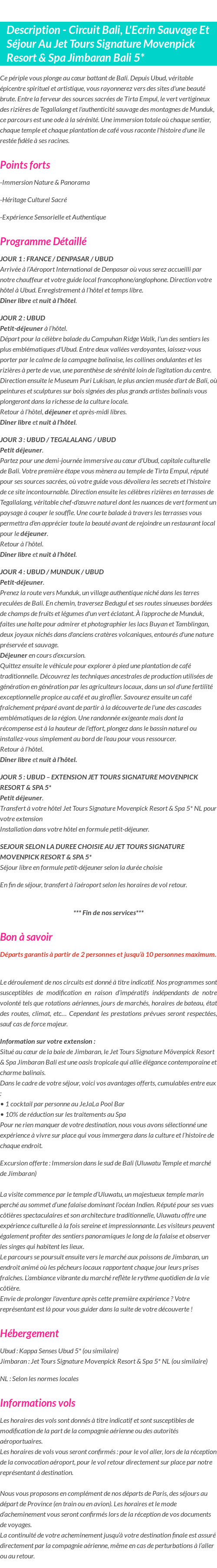 Détails du séjour
