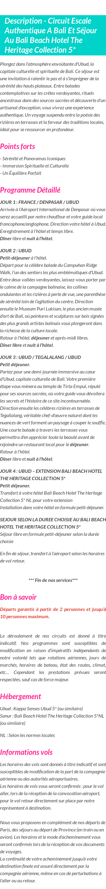Détails du séjour