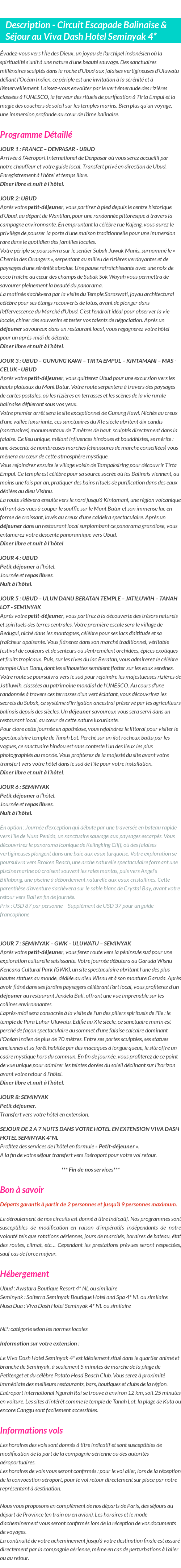 Détails du séjour