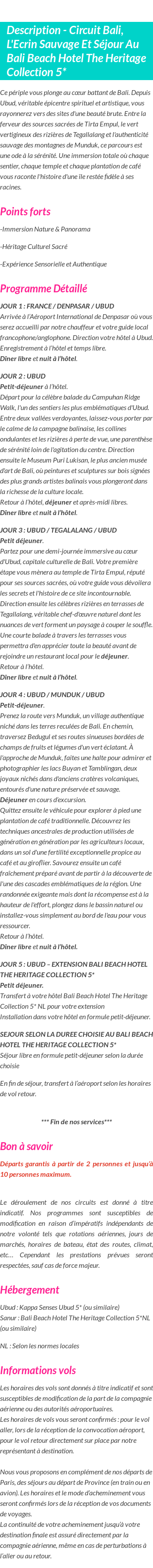 Détails du séjour