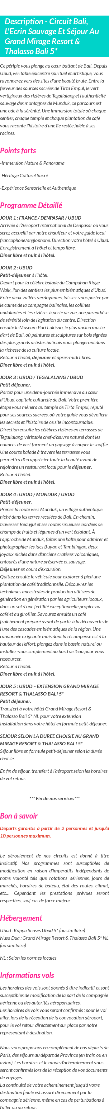 Détails du séjour