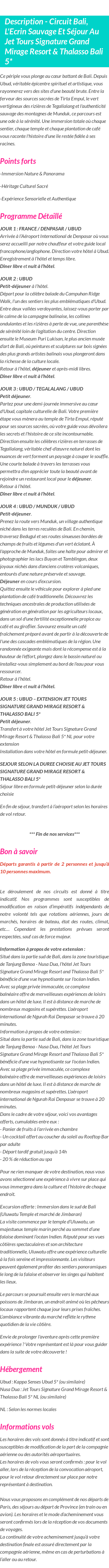 Détails du séjour
