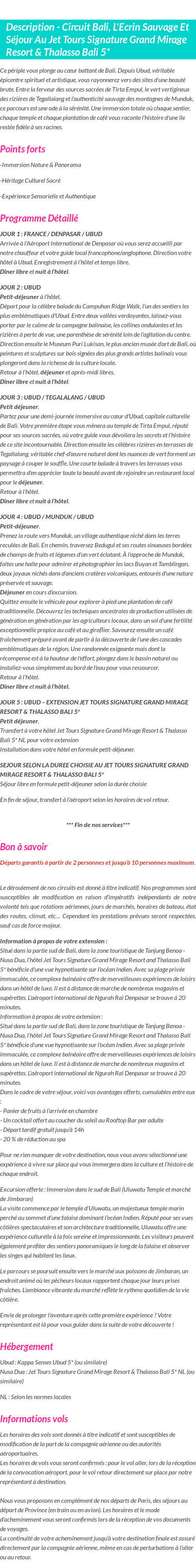 Détails du séjour