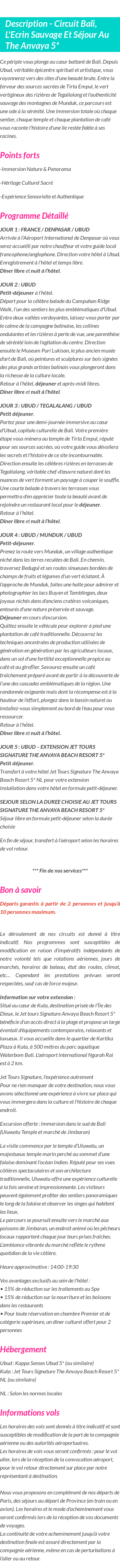 Détails du séjour