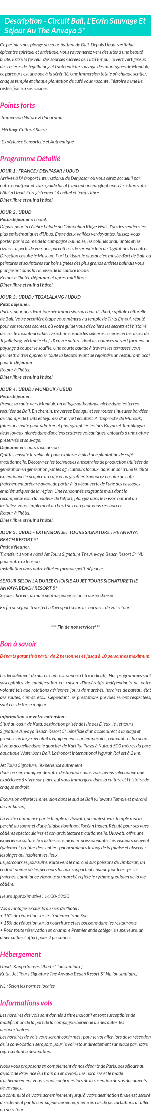 Détails du séjour