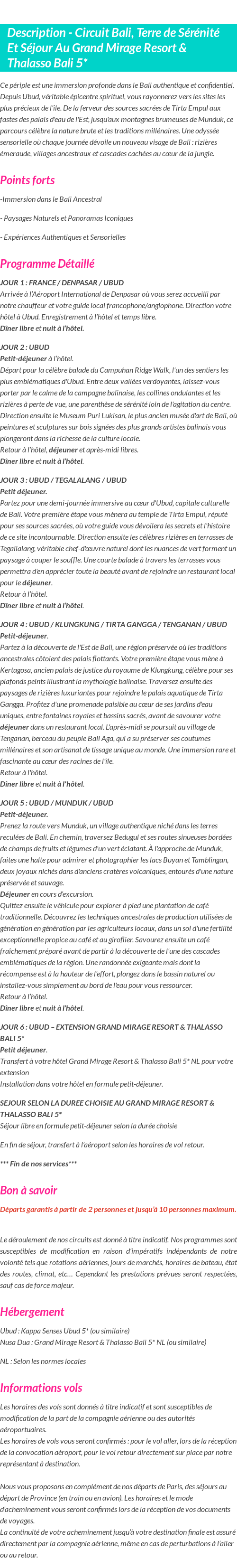Détails du séjour