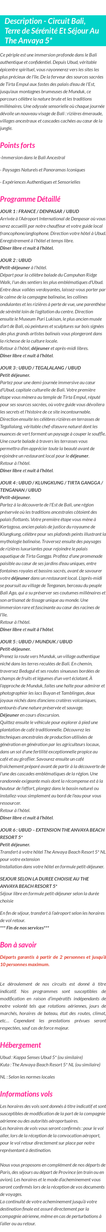 Détails du séjour