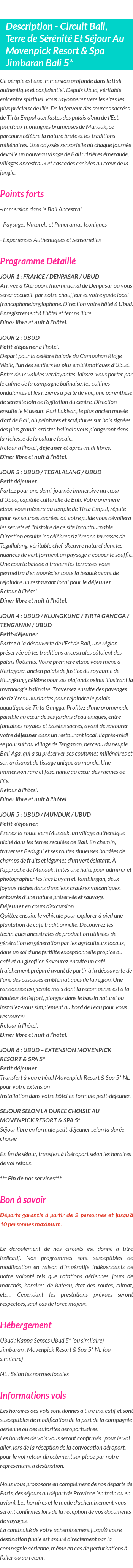 Détails du séjour