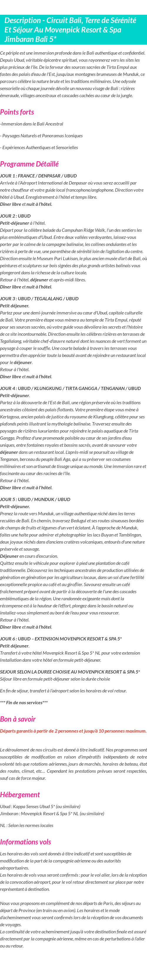 Détails du séjour