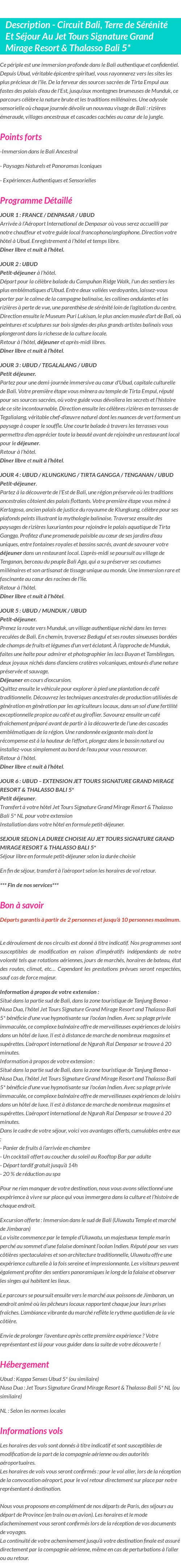 Détails du séjour