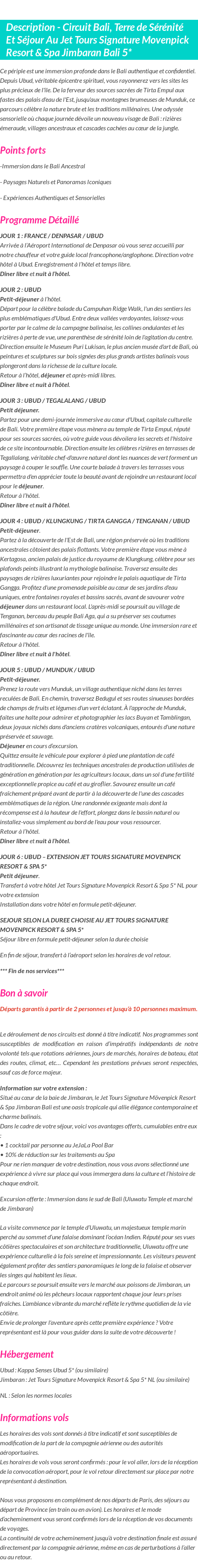Détails du séjour