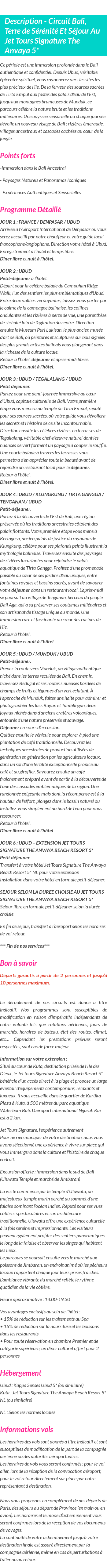 Détails du séjour