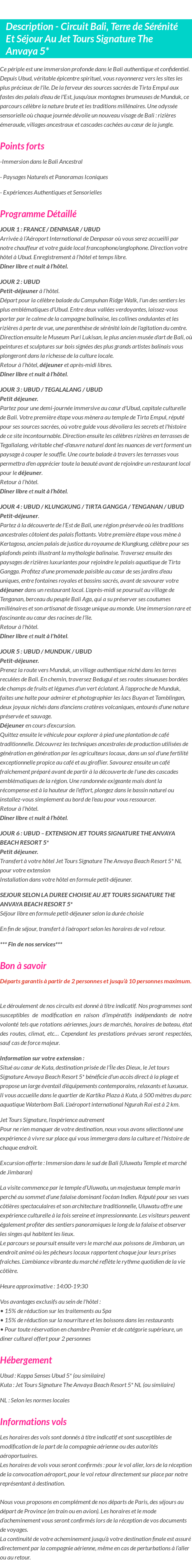 Détails du séjour