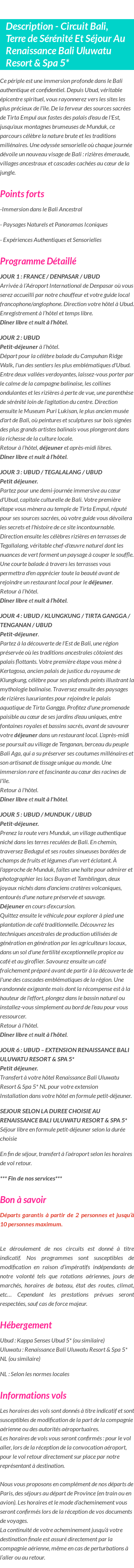 Détails du séjour