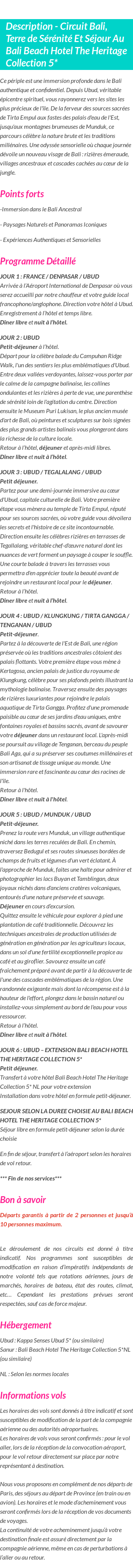Détails du séjour